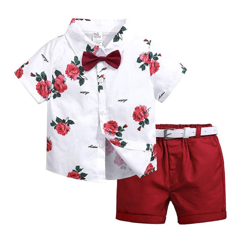 2pcs Summer Baby Set Flower Short Sleeve Polo Shirt With Red Shorts Shorts School Clothes For Children  China JW Store 