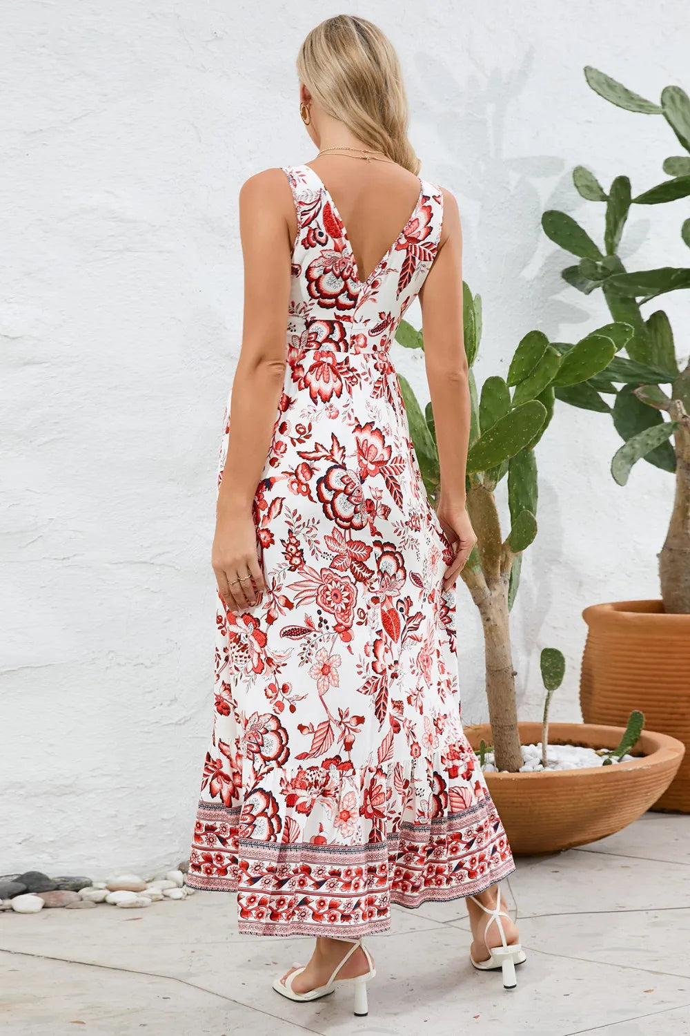 Printed V-Neck Wide Strap Dress eprolo