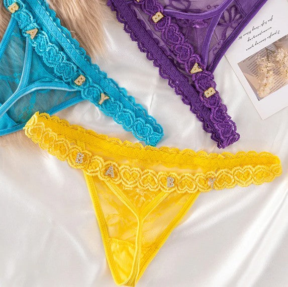 Women's Lace Transparent Rhinestone Letter Shorts JW Store