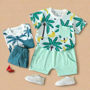 New Sports Style Tropical Rainforest Printing T-shirt Shorts Set - JW Store