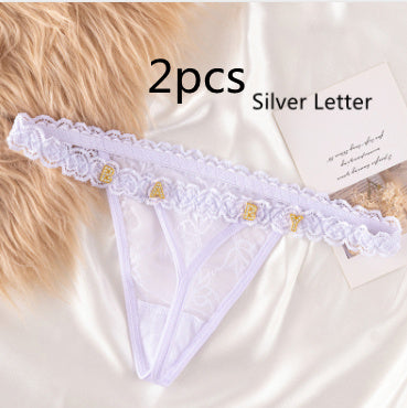 Women's Lace Transparent Rhinestone Letter Shorts JW Store