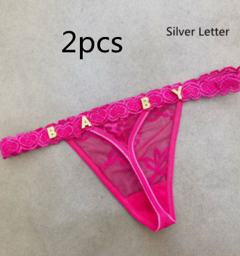 Women's Lace Transparent Rhinestone Letter Shorts JW Store